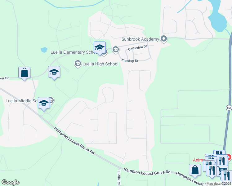 map of restaurants, bars, coffee shops, grocery stores, and more near 246 Whistle Way in Locust Grove