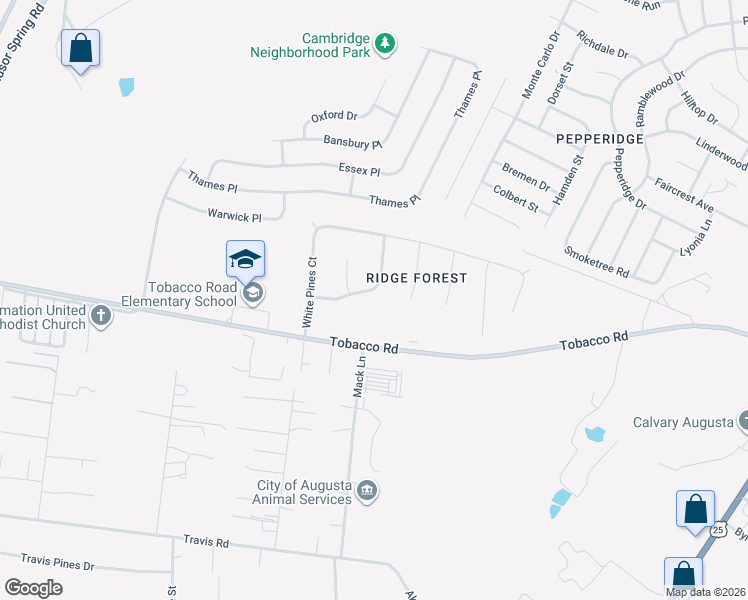 map of restaurants, bars, coffee shops, grocery stores, and more near 4418 Elk Grove Trail in Augusta