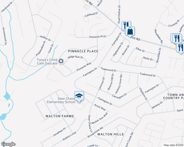 map of restaurants, bars, coffee shops, grocery stores, and more near 3754 Fairington Drive in Hephzibah