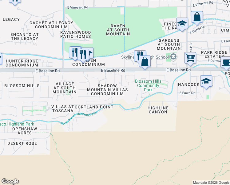map of restaurants, bars, coffee shops, grocery stores, and more near 7833 South 36th Street in Phoenix