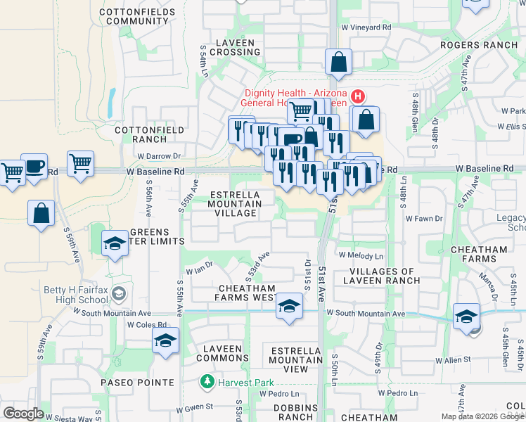 map of restaurants, bars, coffee shops, grocery stores, and more near 5304 West Fawn Drive in Phoenix