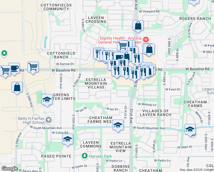 map of restaurants, bars, coffee shops, grocery stores, and more near 5304 West Fawn Drive in Phoenix