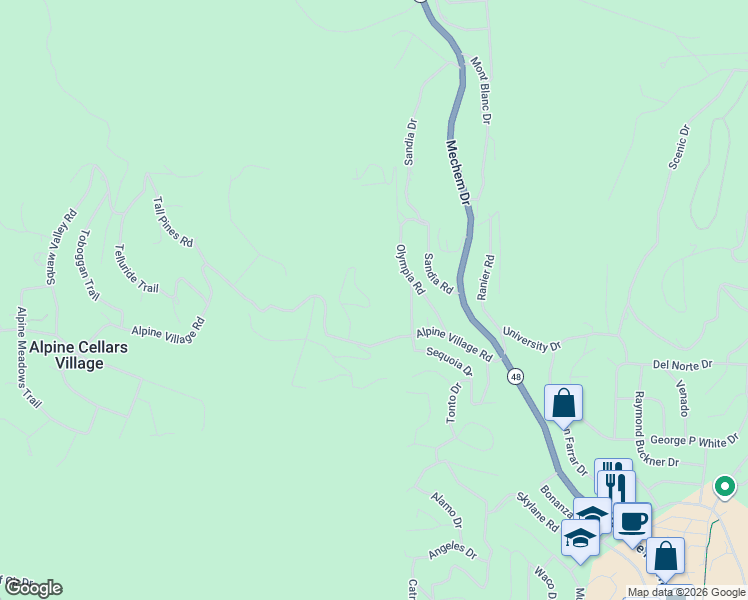map of restaurants, bars, coffee shops, grocery stores, and more near Cliffside Road in Ruidoso
