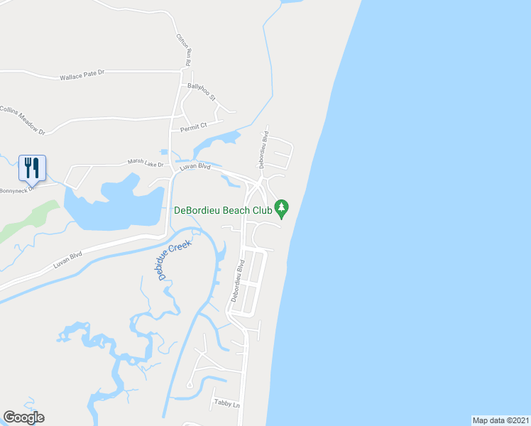 map of restaurants, bars, coffee shops, grocery stores, and more near 275 Debordieu Boulevard in Georgetown