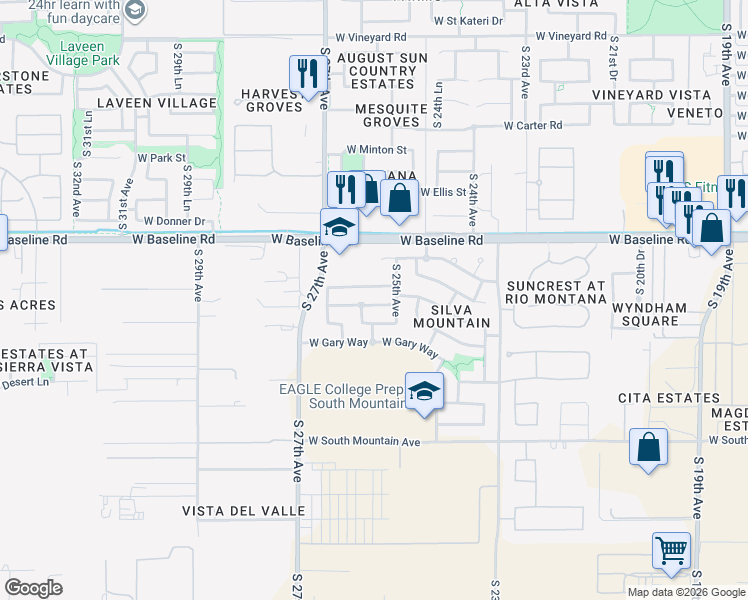 map of restaurants, bars, coffee shops, grocery stores, and more near 2530 West Beverly Road in Phoenix