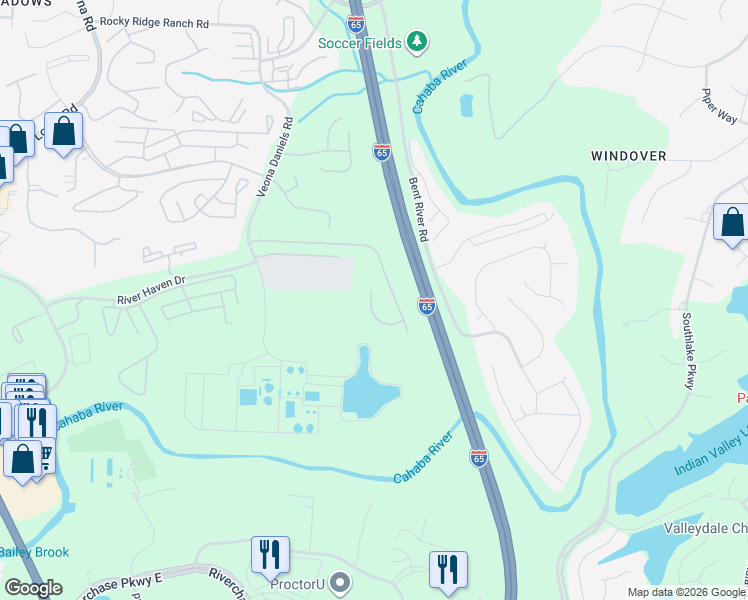 map of restaurants, bars, coffee shops, grocery stores, and more near 4391 Ridgemont Circle in Birmingham