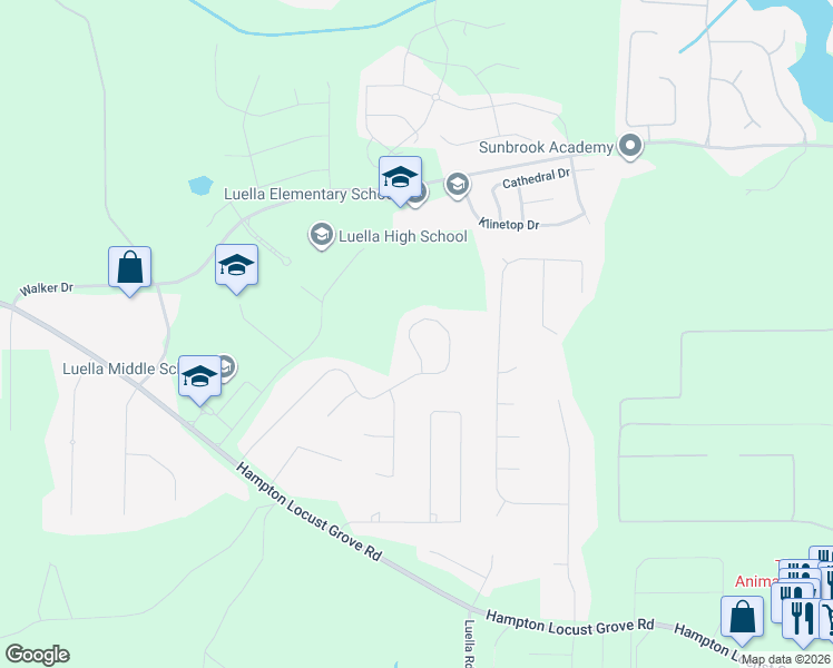 map of restaurants, bars, coffee shops, grocery stores, and more near 286 Whistle Way in Locust Grove
