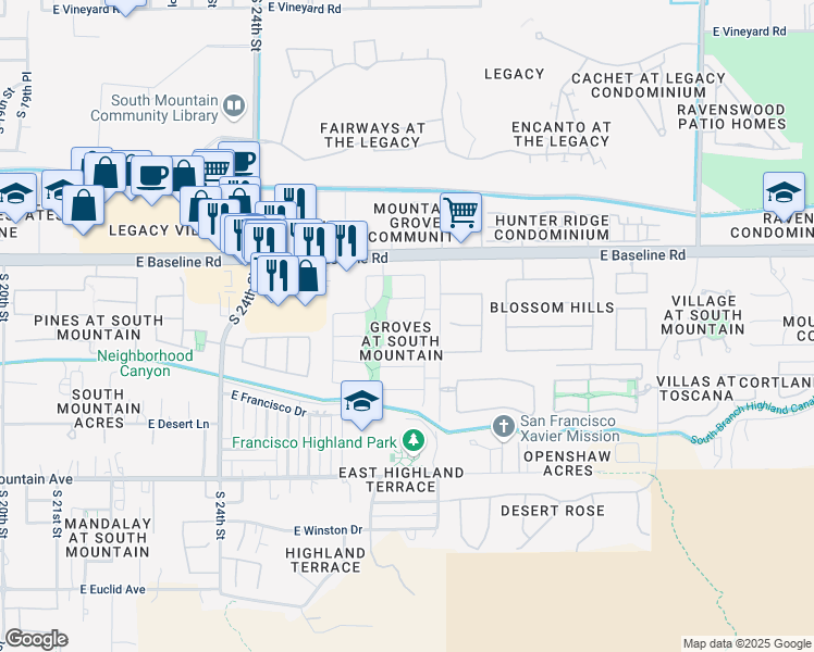 map of restaurants, bars, coffee shops, grocery stores, and more near 2727 East Beautiful Lane in Phoenix