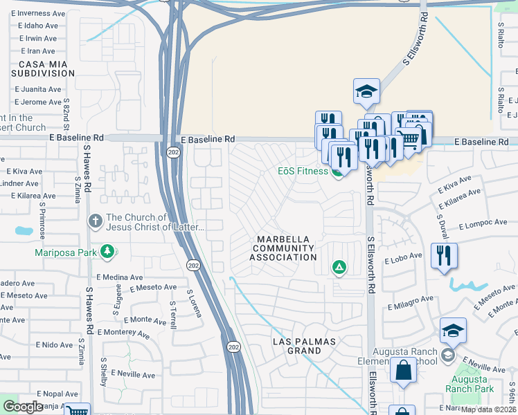 map of restaurants, bars, coffee shops, grocery stores, and more near 14th Avenue in Mesa