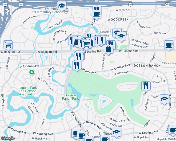 map of restaurants, bars, coffee shops, grocery stores, and more near in Mesa