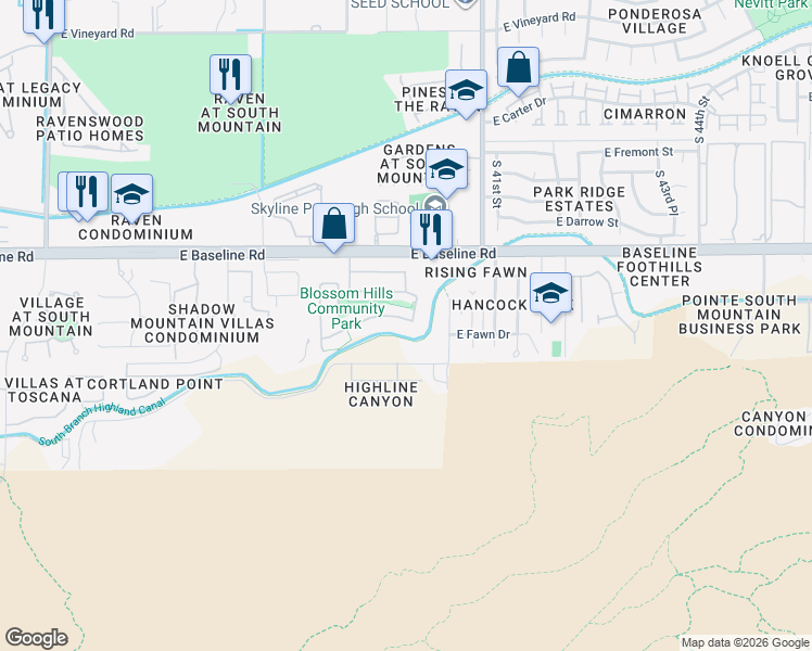 map of restaurants, bars, coffee shops, grocery stores, and more near 3912 East Beverly Road in Phoenix