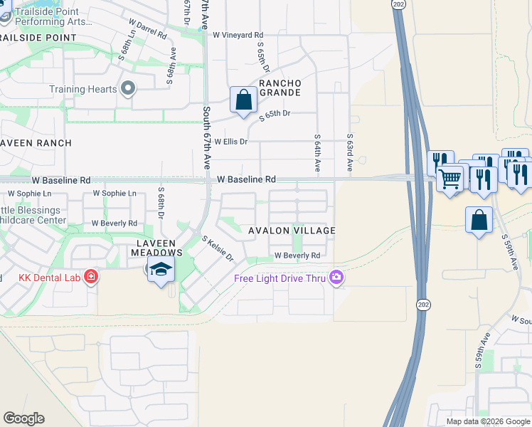 map of restaurants, bars, coffee shops, grocery stores, and more near 6445 West Constance Way in Phoenix