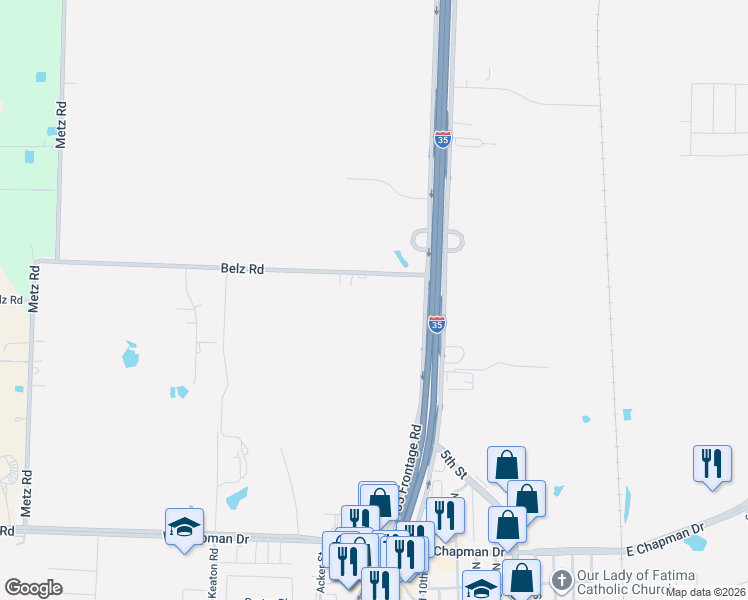 map of restaurants, bars, coffee shops, grocery stores, and more near 3071 Belz Road in Sanger