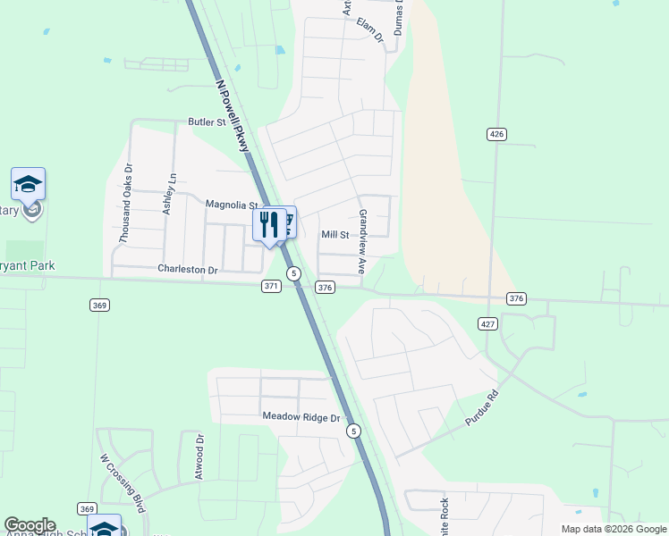 map of restaurants, bars, coffee shops, grocery stores, and more near 112 Tennyson Street in Anna