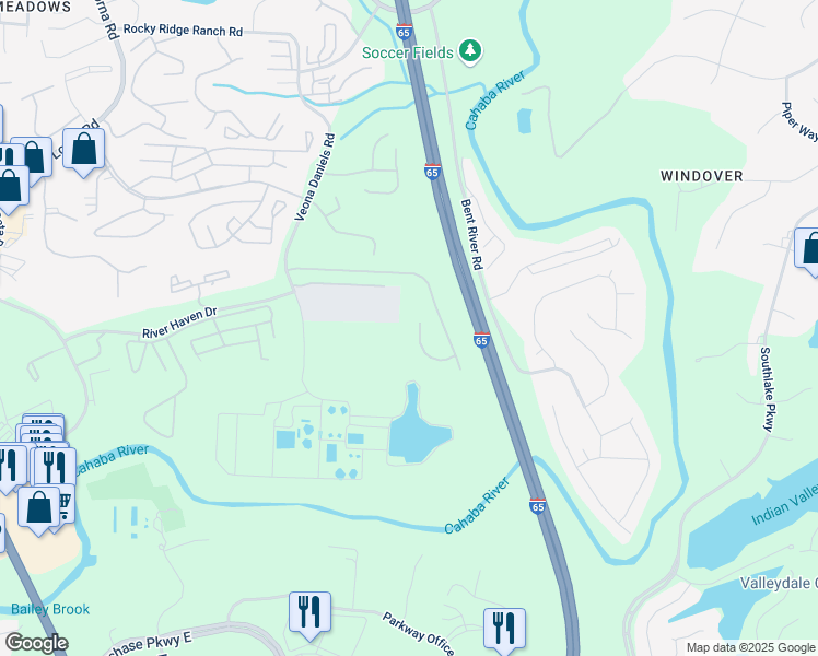 map of restaurants, bars, coffee shops, grocery stores, and more near 4396 Ridgemont Circle in Birmingham
