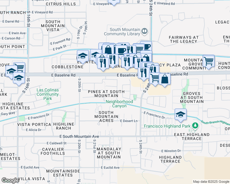 map of restaurants, bars, coffee shops, grocery stores, and more near 2232 East Fawn Drive in Phoenix