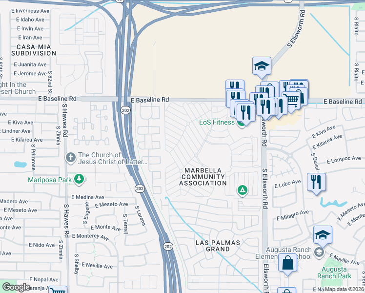 map of restaurants, bars, coffee shops, grocery stores, and more near 14th Avenue in Mesa