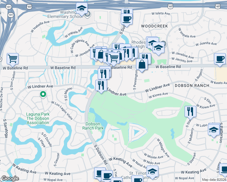 map of restaurants, bars, coffee shops, grocery stores, and more near in Mesa