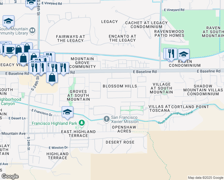map of restaurants, bars, coffee shops, grocery stores, and more near 2912 East Harwell Road in Phoenix