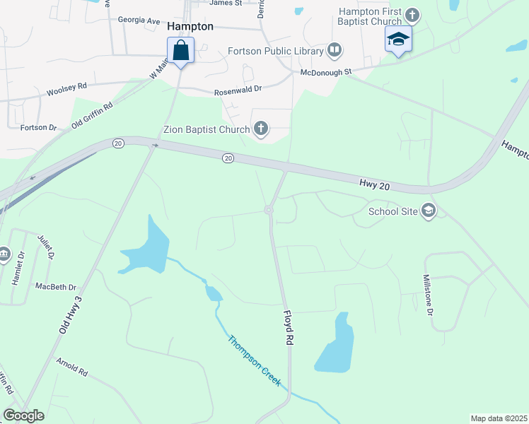map of restaurants, bars, coffee shops, grocery stores, and more near 58 West King Road in Hampton