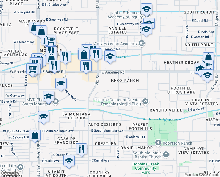 map of restaurants, bars, coffee shops, grocery stores, and more near 809 Constance Way in Phoenix