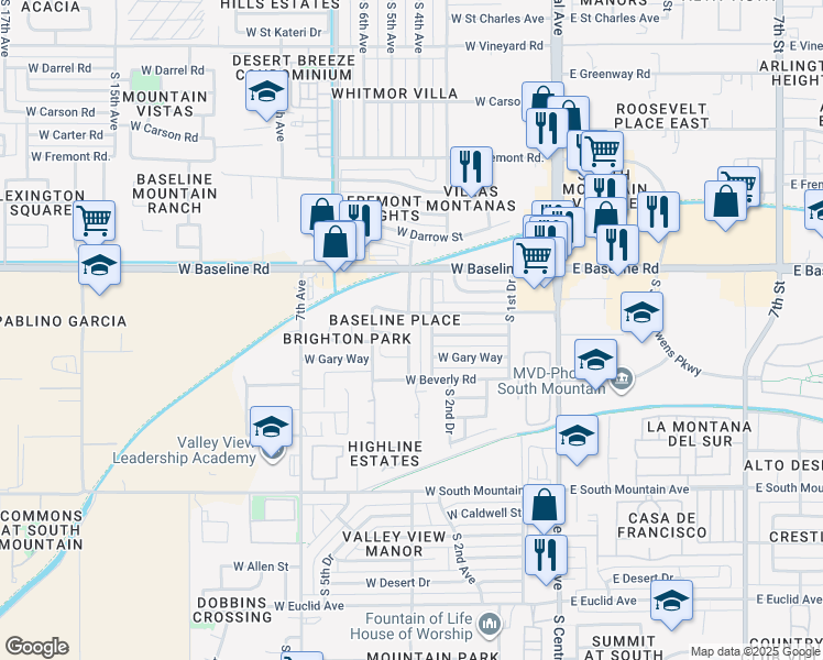 map of restaurants, bars, coffee shops, grocery stores, and more near 402 West Beautiful Lane in Phoenix