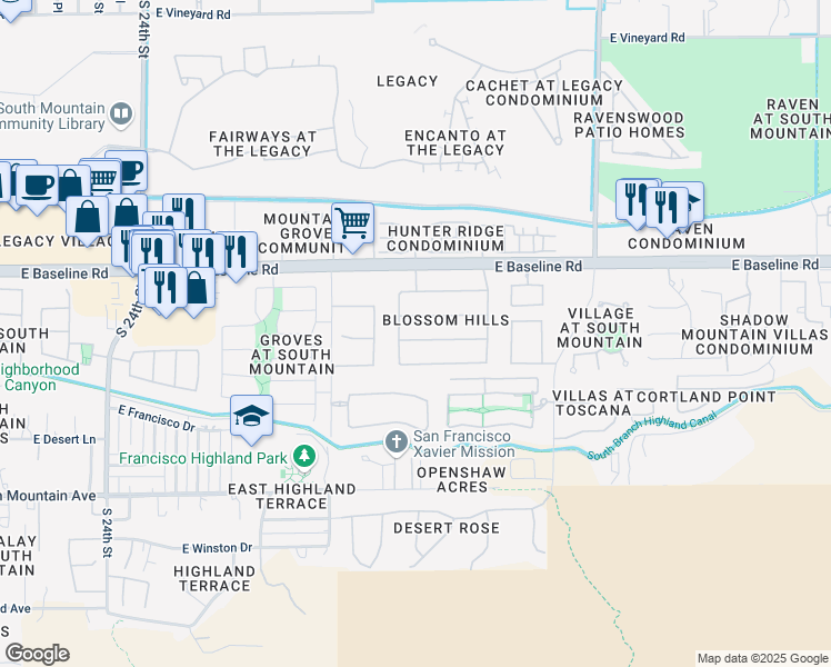 map of restaurants, bars, coffee shops, grocery stores, and more near 2912 East Harwell Road in Phoenix