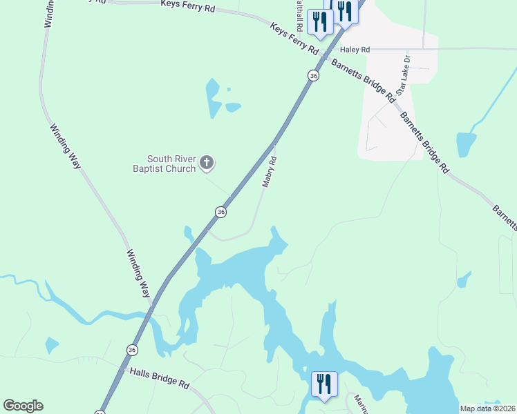 map of restaurants, bars, coffee shops, grocery stores, and more near 110 Mabry Road in Jackson