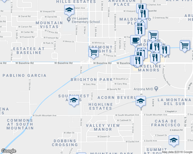 map of restaurants, bars, coffee shops, grocery stores, and more near 430 West Harwell Road in Phoenix