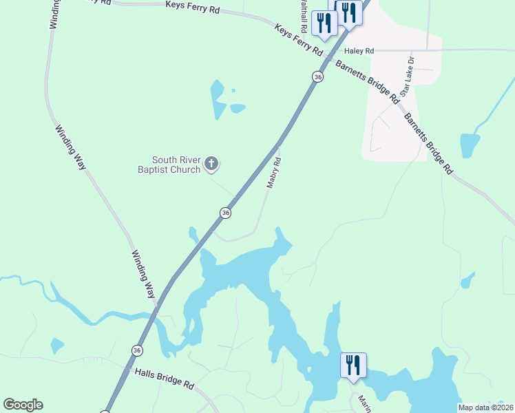 map of restaurants, bars, coffee shops, grocery stores, and more near 2255 Highway 36 East in Jackson