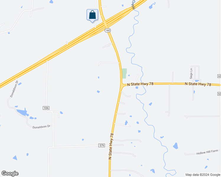 map of restaurants, bars, coffee shops, grocery stores, and more near 14909 Texas 78 in Blue Ridge