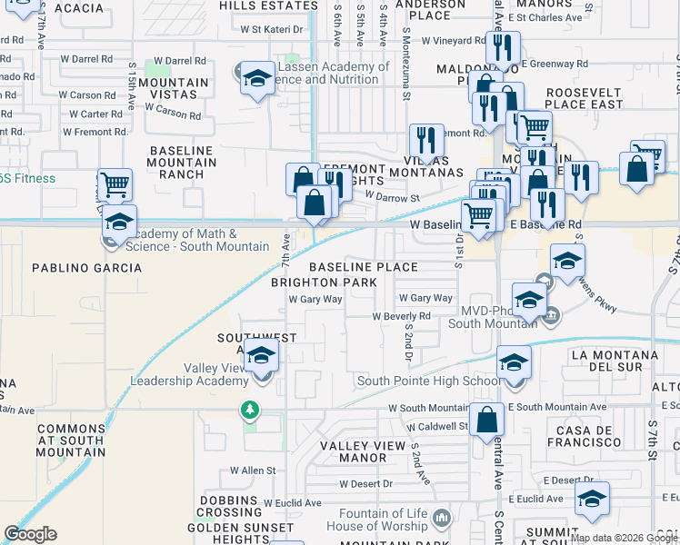 map of restaurants, bars, coffee shops, grocery stores, and more near 430 West Harwell Road in Phoenix