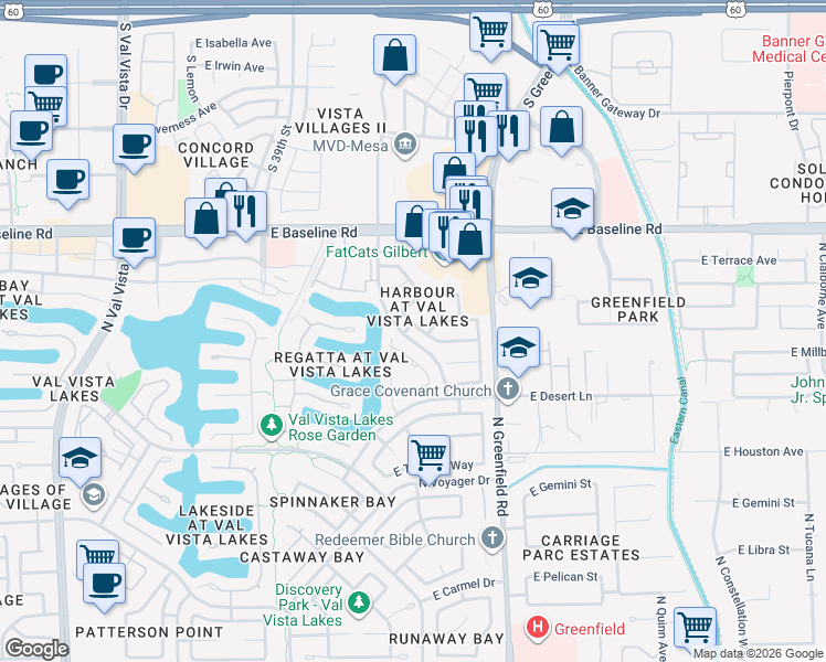 map of restaurants, bars, coffee shops, grocery stores, and more near in Gilbert