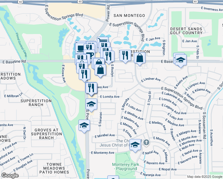 map of restaurants, bars, coffee shops, grocery stores, and more near 6932 East Lakeview Avenue in Mesa