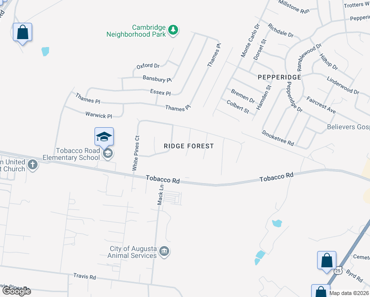 map of restaurants, bars, coffee shops, grocery stores, and more near 4607 Shadow Moss Court in Augusta