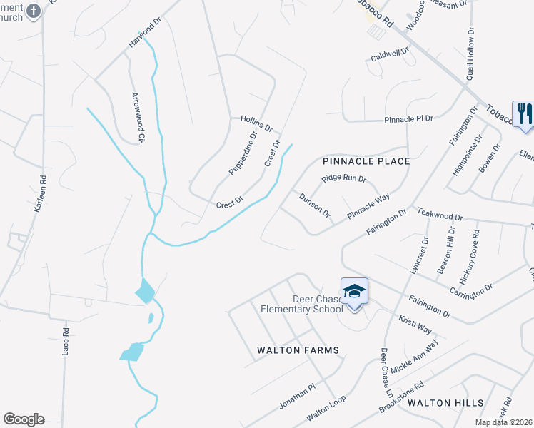 map of restaurants, bars, coffee shops, grocery stores, and more near 3865 Crest Drive in Hephzibah