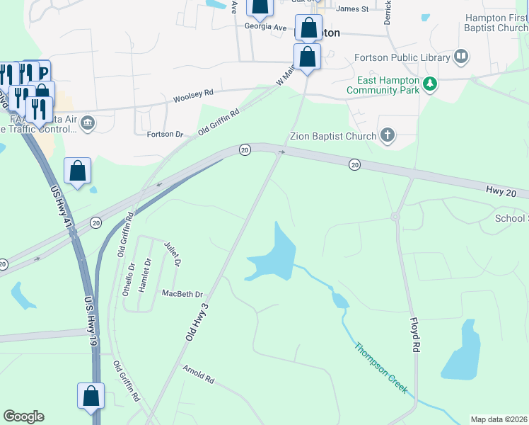 map of restaurants, bars, coffee shops, grocery stores, and more near 81 East Main Street South in Hampton