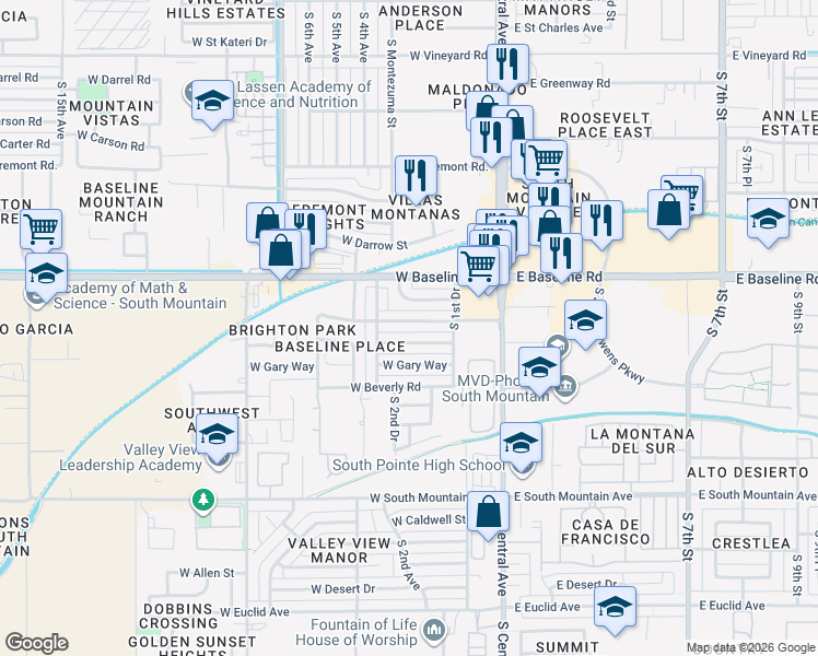 map of restaurants, bars, coffee shops, grocery stores, and more near 202 West Harwell Road in Phoenix