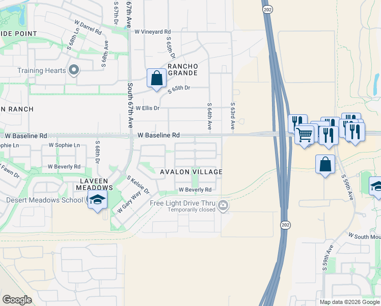 map of restaurants, bars, coffee shops, grocery stores, and more near 6409 West Valencia Drive in Laveen
