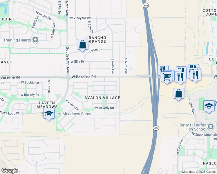 map of restaurants, bars, coffee shops, grocery stores, and more near 6359 West Sophie Lane in Phoenix