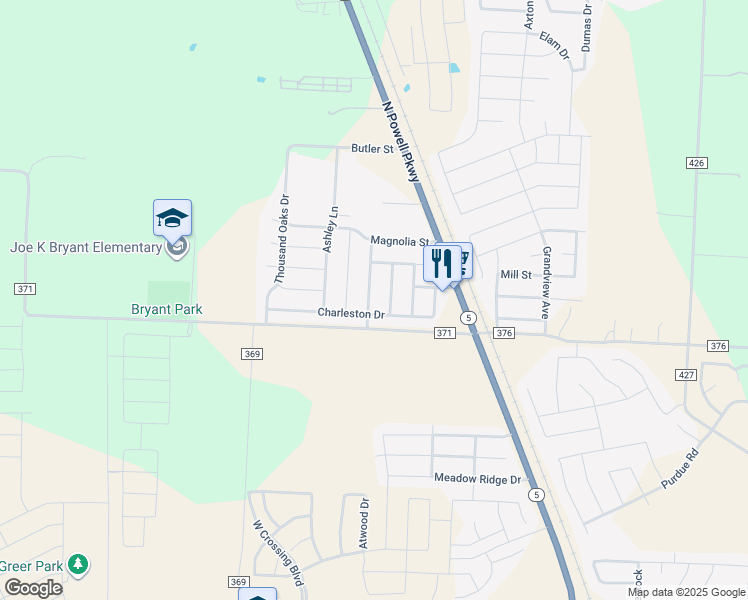 map of restaurants, bars, coffee shops, grocery stores, and more near 2601 Mitchell Lane in Anna