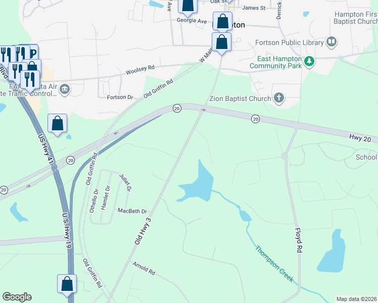 map of restaurants, bars, coffee shops, grocery stores, and more near 81 East Main Street South in Hampton