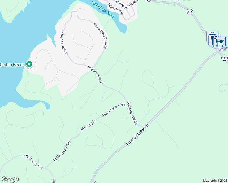 map of restaurants, bars, coffee shops, grocery stores, and more near 432 Whippoorwill Road in Monticello