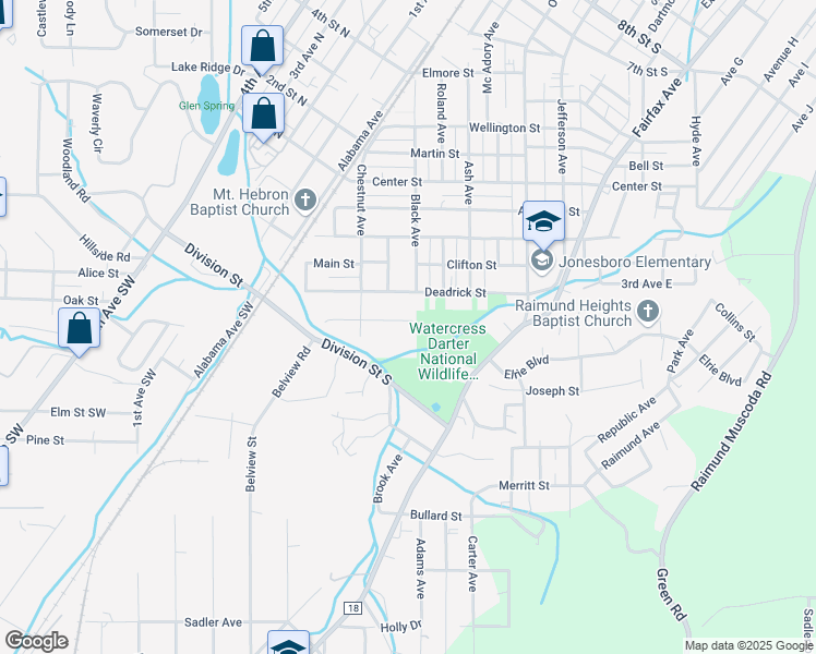 map of restaurants, bars, coffee shops, grocery stores, and more near 63 Bluebell Street in Bessemer