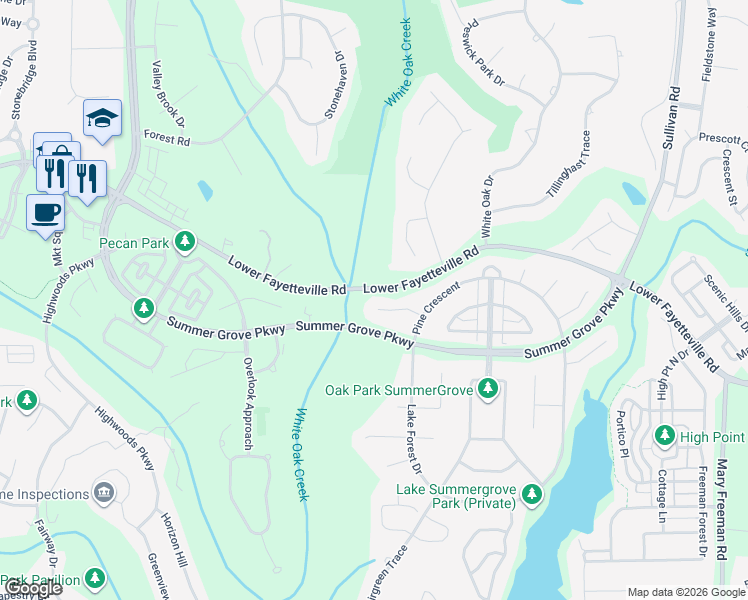 map of restaurants, bars, coffee shops, grocery stores, and more near 45 Brookmere in Newnan