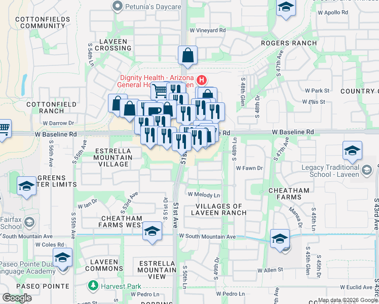 map of restaurants, bars, coffee shops, grocery stores, and more near 7745 S 51st Ave in Laveen