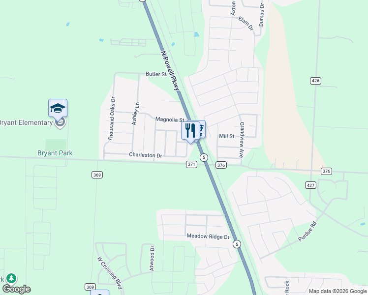 map of restaurants, bars, coffee shops, grocery stores, and more near 102 Rhett Road in Anna