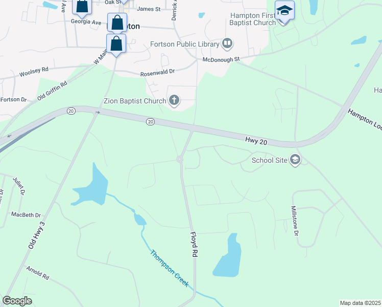 map of restaurants, bars, coffee shops, grocery stores, and more near 1 East King Road in Hampton