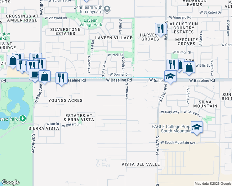 map of restaurants, bars, coffee shops, grocery stores, and more near 2932 West Beautiful Lane in Maricopa County