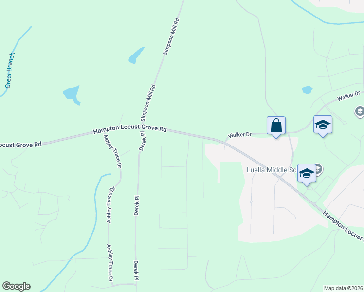 map of restaurants, bars, coffee shops, grocery stores, and more near 1740 Hampton Locust Grove Road in Locust Grove